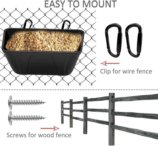 mozoba Hanging Chicken Feeder Trough for Goat Sheep Deer Poultry Duck Chicken Fence Feeder Livestock Feeding Container Goats Supplies Feeders Waterer Bucket