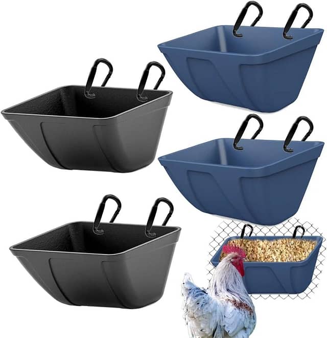 mozoba Hanging Chicken Feeder Trough for Goat Sheep Deer Poultry Duck Chicken Fence Feeder Livestock Feeding Container Goats Supplies Feeders Waterer Bucket