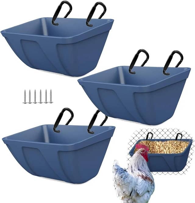 mozoba Hanging Chicken Feeder Trough for Goat Sheep Deer Poultry Duck Chicken Fence Feeder Livestock Feeding Container Goats Supplies Feeders Waterer Bucket